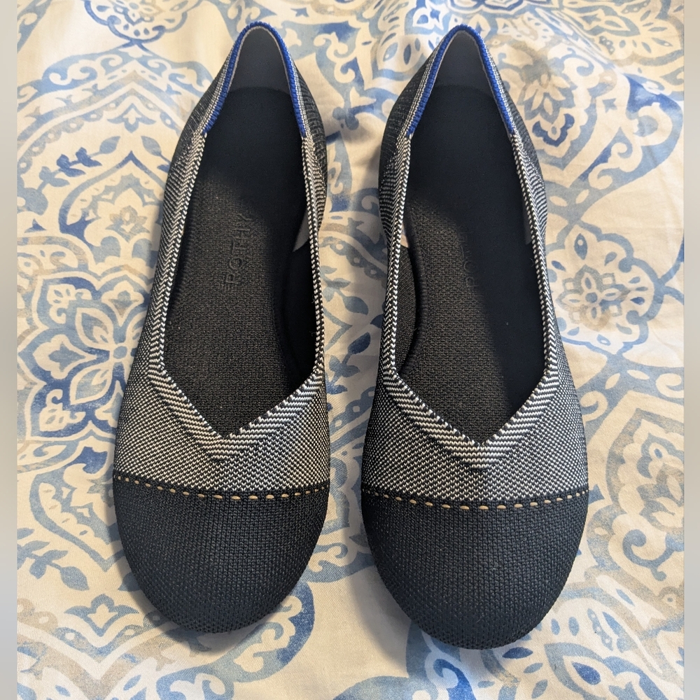 Rothy's The Loafer Grey Mist Black Toe Flats